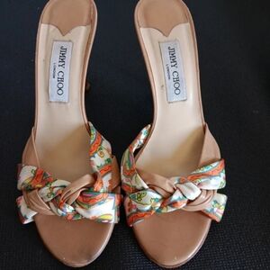 Jimmy Choo Tan Heels Shoes Sandals Leather with Braided Detail 40 Made In Italy